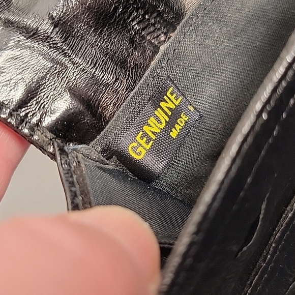 Vintage Eel Skin Leather Clutch Purse Black Fold Over Soft Pockets Handbag - Picture 8 of 16